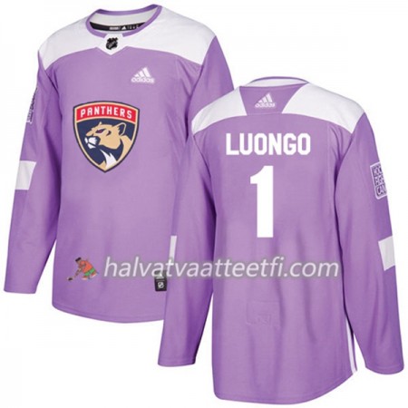 Miesten NHL Florida Panthers Pelipaita Roberto Luongo 1 Adidas 2017-2018 Violetti Fights Cancer Practice Authentic